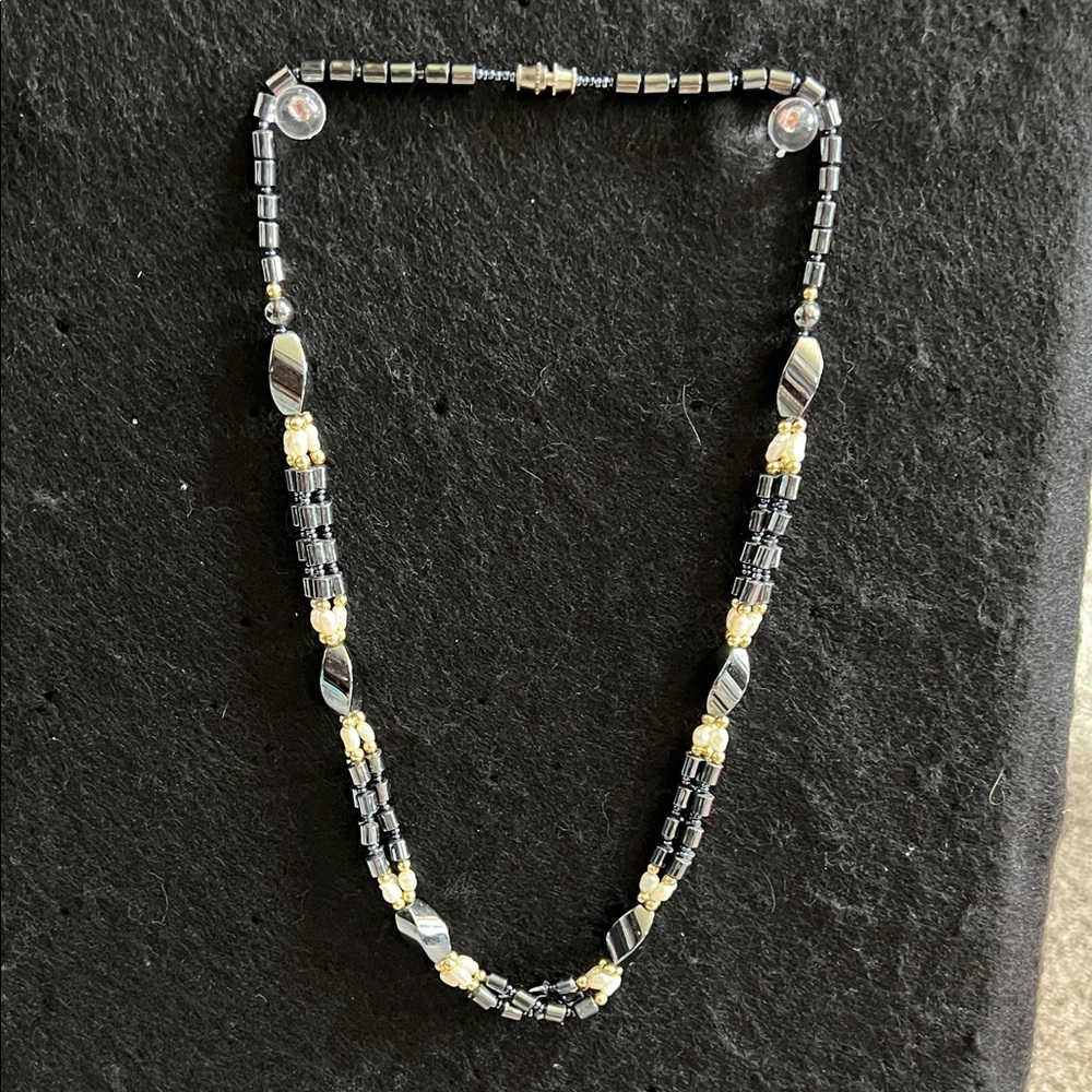 Elegant GunMetal and Gold Beaded Necklace